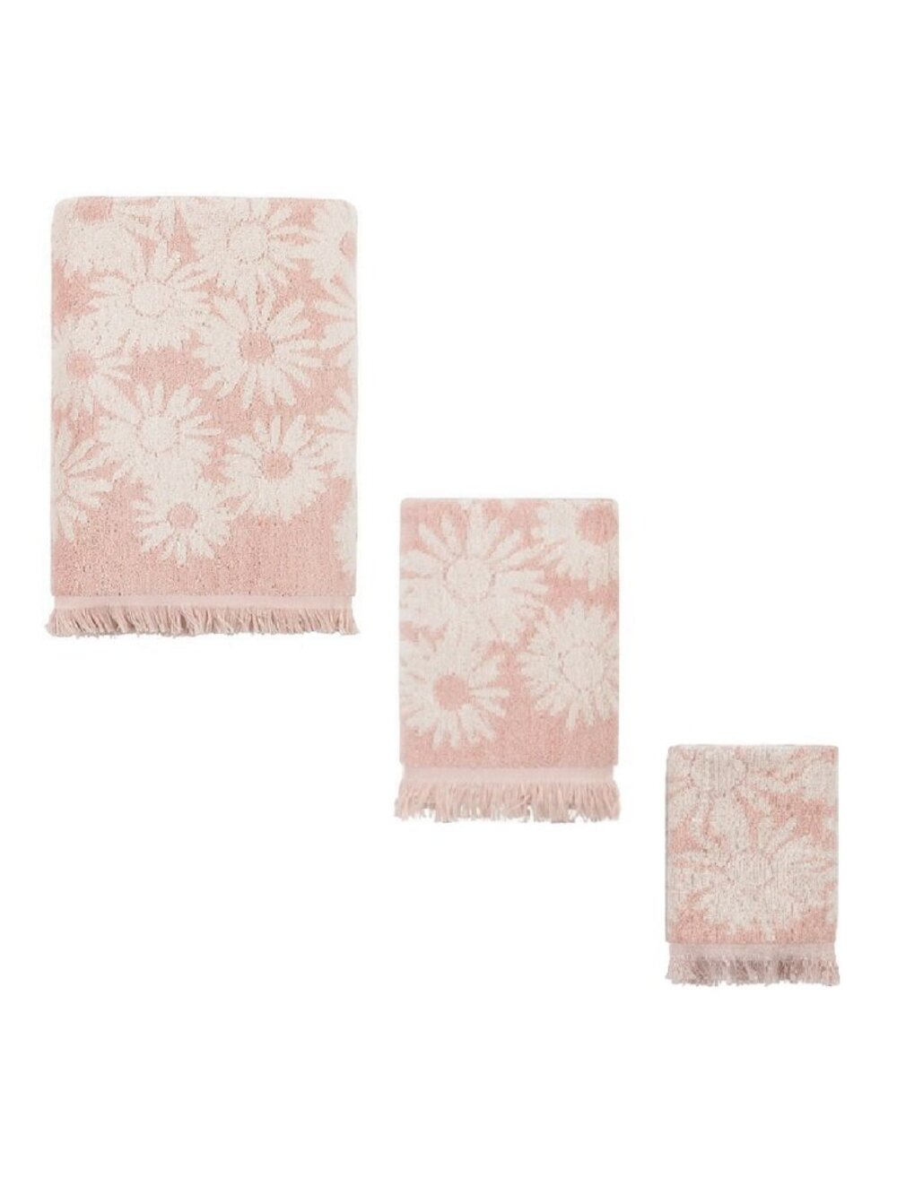 new Wild Sage Maisie Daisy Pink/Ivory Floral Pattern Towels 1 BATH 1 HAND 1 WASH